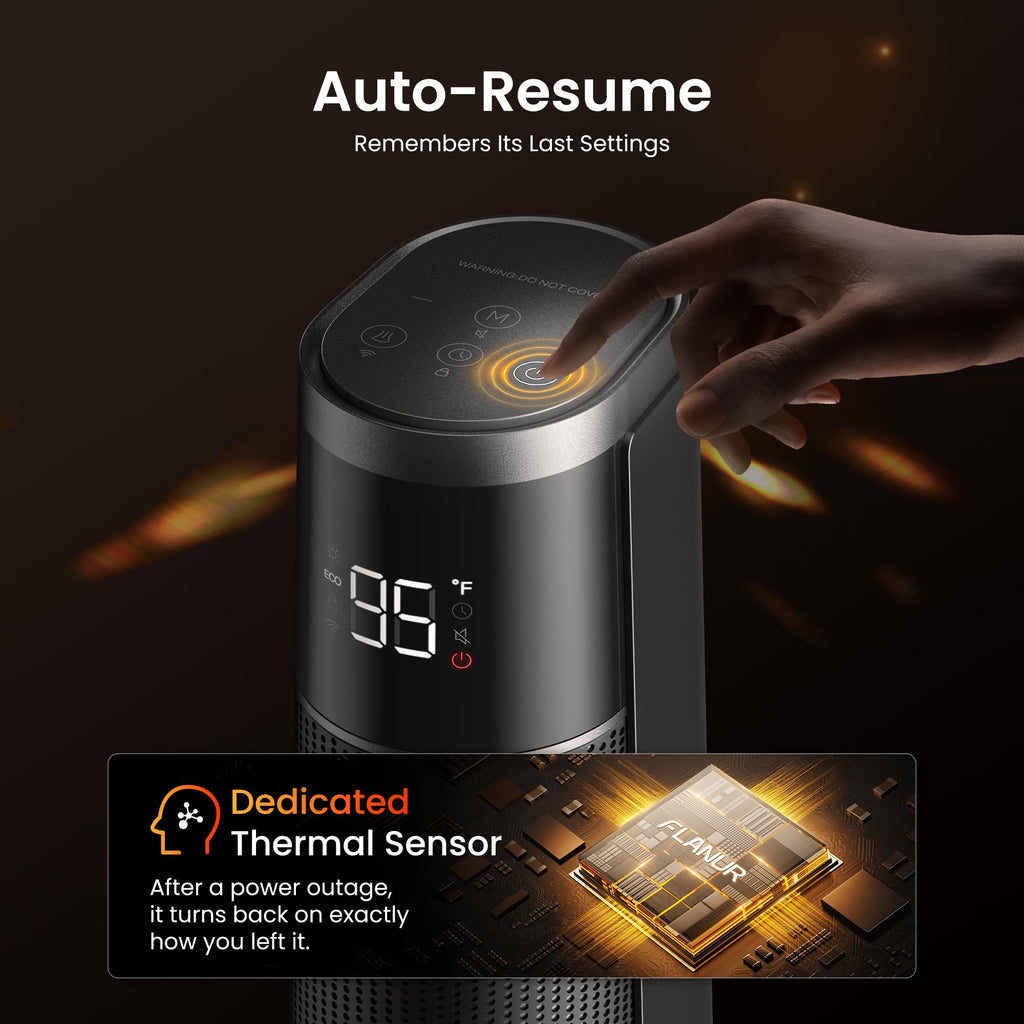 FLANUR 1500W Space Heaters for Indoor Use Large Room, WIFI Electric Heater with Voice Control, 5 Modes, ECO Thermostat, 12H Timer, Quiet & Safety PTC Ceramic Heater for Bedroom, Black, 1 Pack