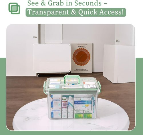 ANYPROLUS 15QT Clear Medicine Organizer Box - Durable Plastic Container with Tray for First Aid Storage