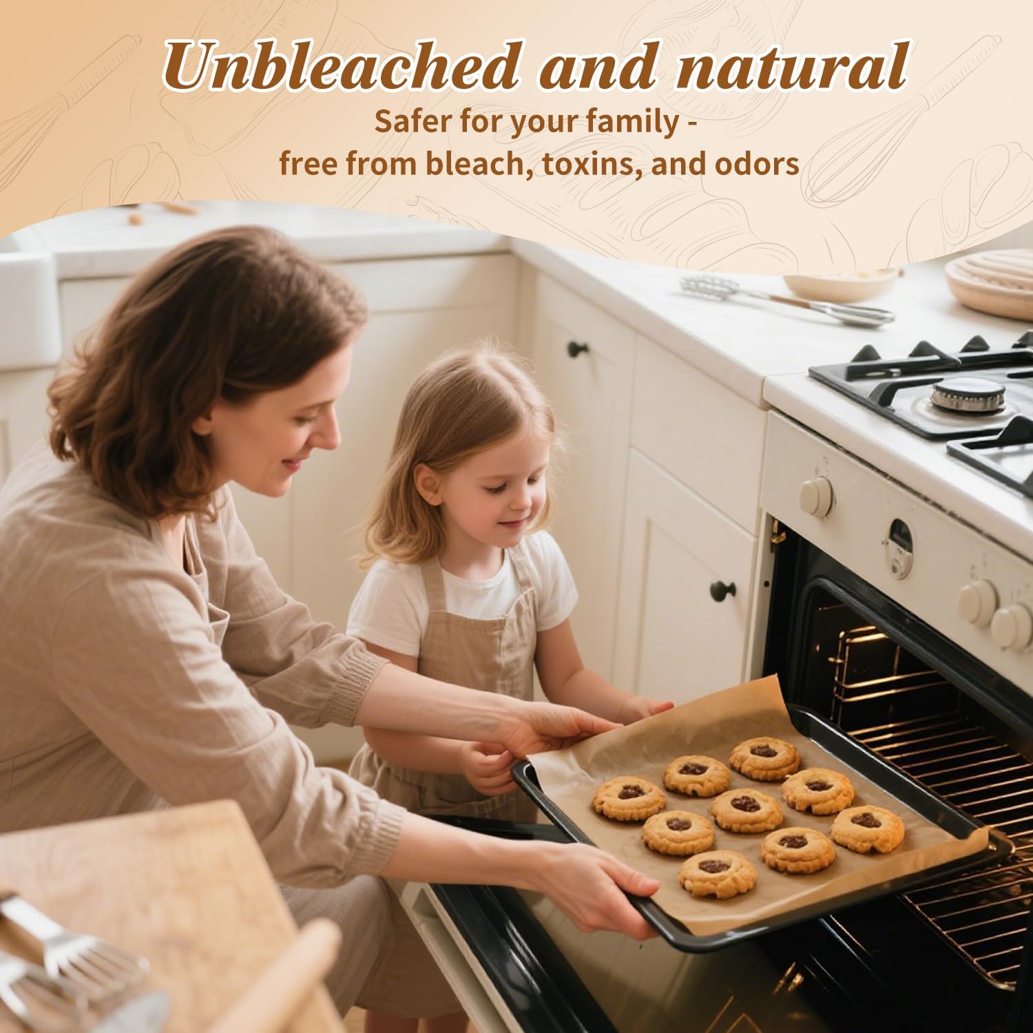Skiennix Parchment Paper Sheets - 300 Pcs Unbleached Non-Stick Baking Paper | 12x17 Inches for Oven & Air Fryer
