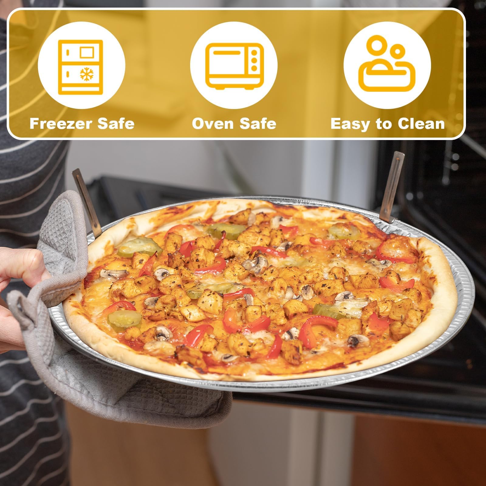 WOPPLXY 25 Pack Disposable Aluminium Foil Serving Trays, 12 Inch Round Aluminum Foil Pans, Disposable Round Foil Pizza Pans for Pizzas, Vegetable, Fruit, Cake, Cookies