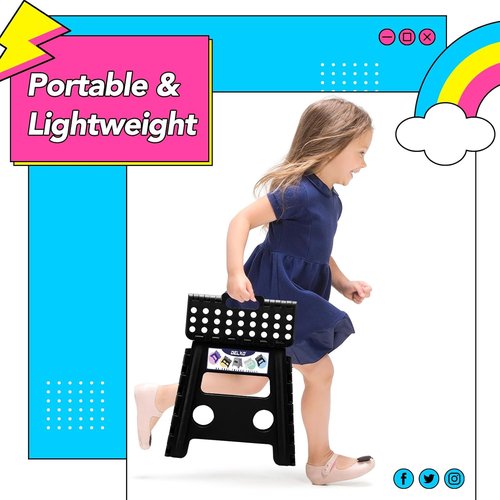 Delxo Folding Step Stool - Non-Slip, Lightweight Design | 13 Inch, 300 LBS Capacity, Black (2 Pack)