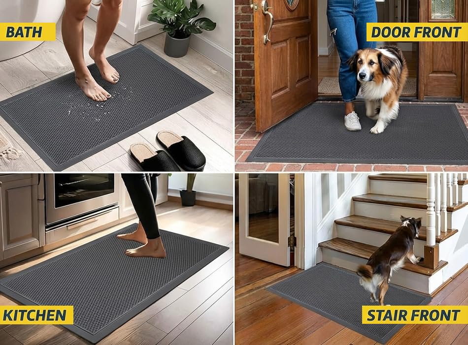 Muddy Mat® Mesh Door Mat Heavy-Duty Quick-Dry Floor Mat, Sand & Dirt Trapper for Indoor & Outdoor, Ideal for Entrance, Mudrooms, Patios & Garages, Low-Profile, Non-Slip, Washable – Grey 17"x30"x0.4"