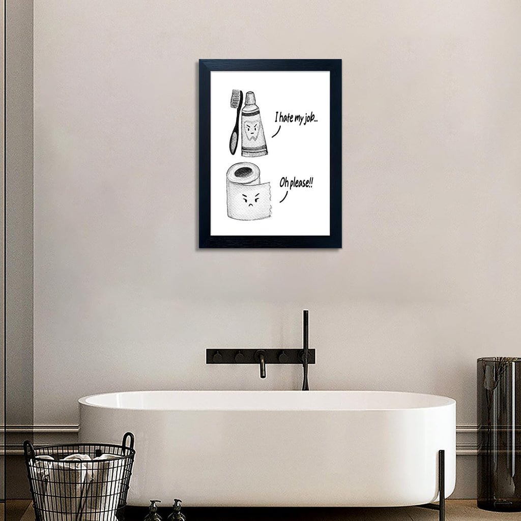 Skiennix Kids Bathroom Decor - Cute Children's Wall Art Canvas Print | Funny Framed Black and White Artwork
