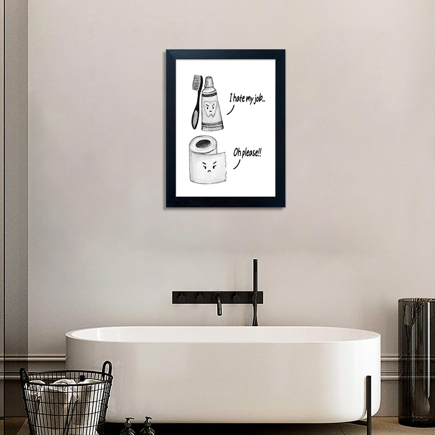 Skiennix Kids Bathroom Decor - Cute Children's Wall Art Canvas Print | Funny Framed Black and White Artwork