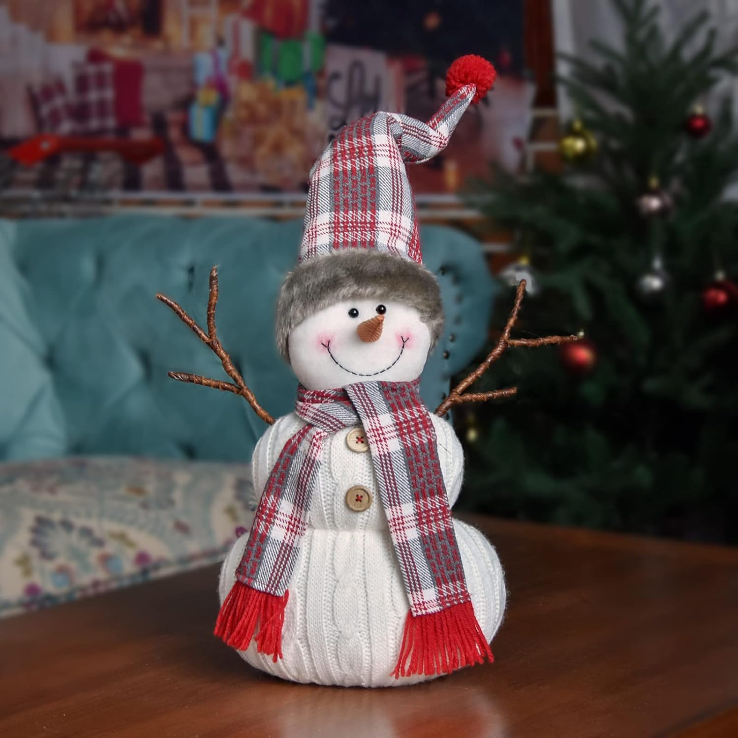 Skiennix Christmas Snowman Plush Decoration - Handmade Animated 20-Inch White Ornament for Holiday Cheer