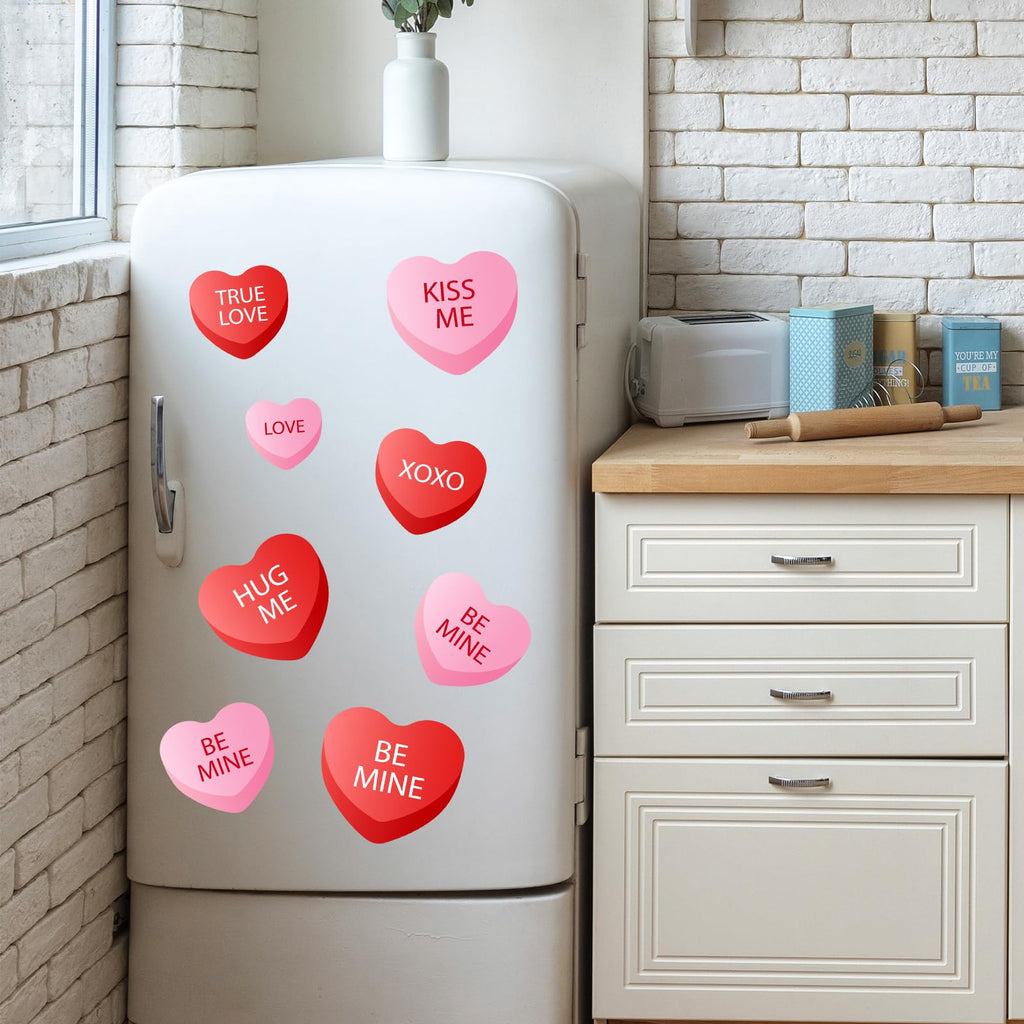 Whaline 15 Pcs Valentine's Day Refrigerator Magnets Magnetic Stickers Red Pink Conversation Heart Magnet for Holiday Refrigerator Metal Garage Door