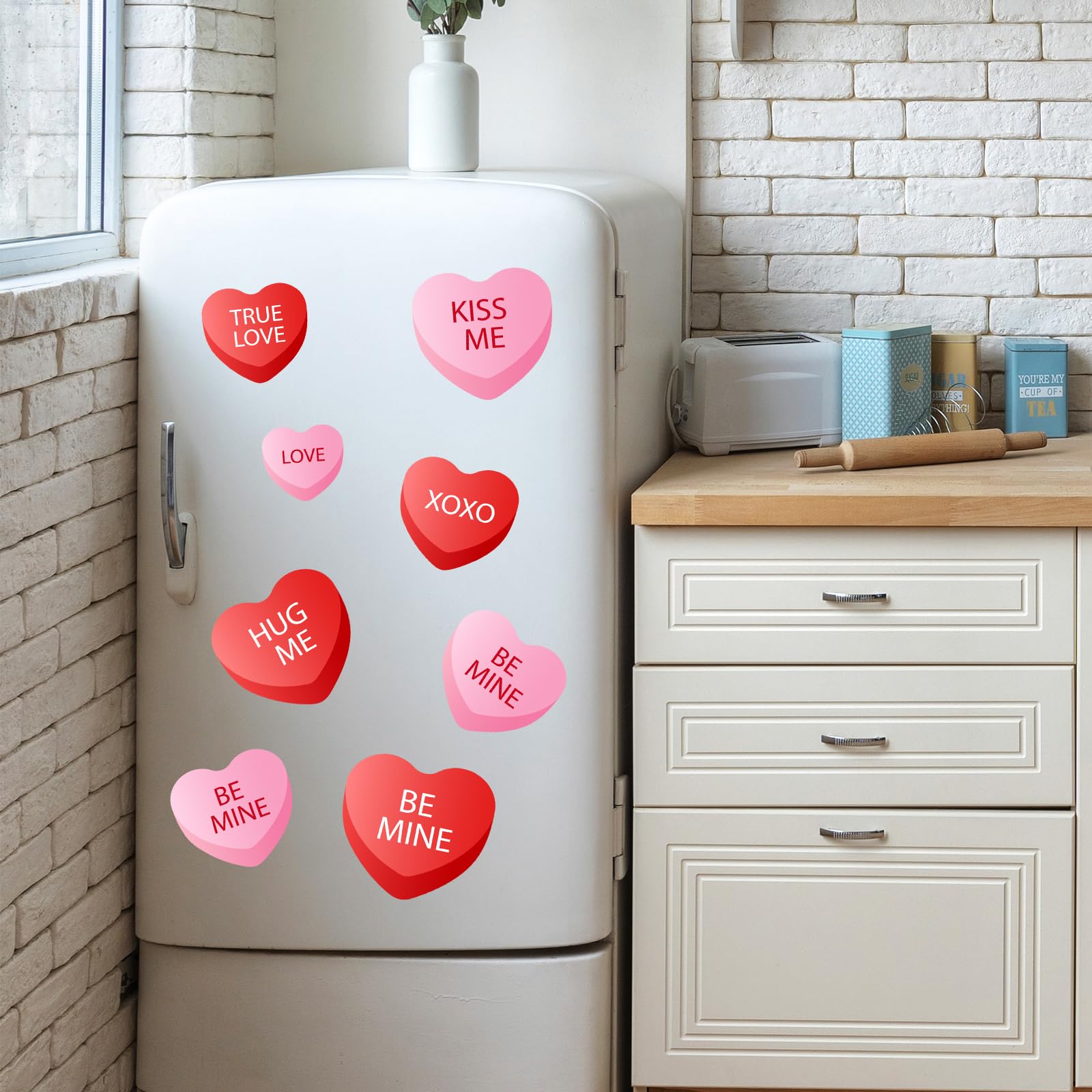Whaline 15 Pcs Valentine's Day Refrigerator Magnets Magnetic Stickers Red Pink Conversation Heart Magnet for Holiday Refrigerator Metal Garage Door