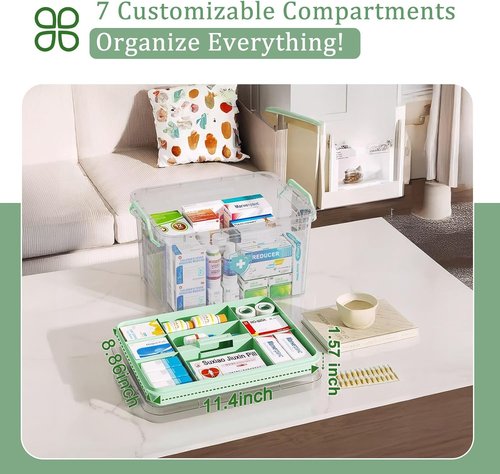 ANYPROLUS 15QT Clear Medicine Organizer Box - Durable Plastic Container with Tray for First Aid Storage