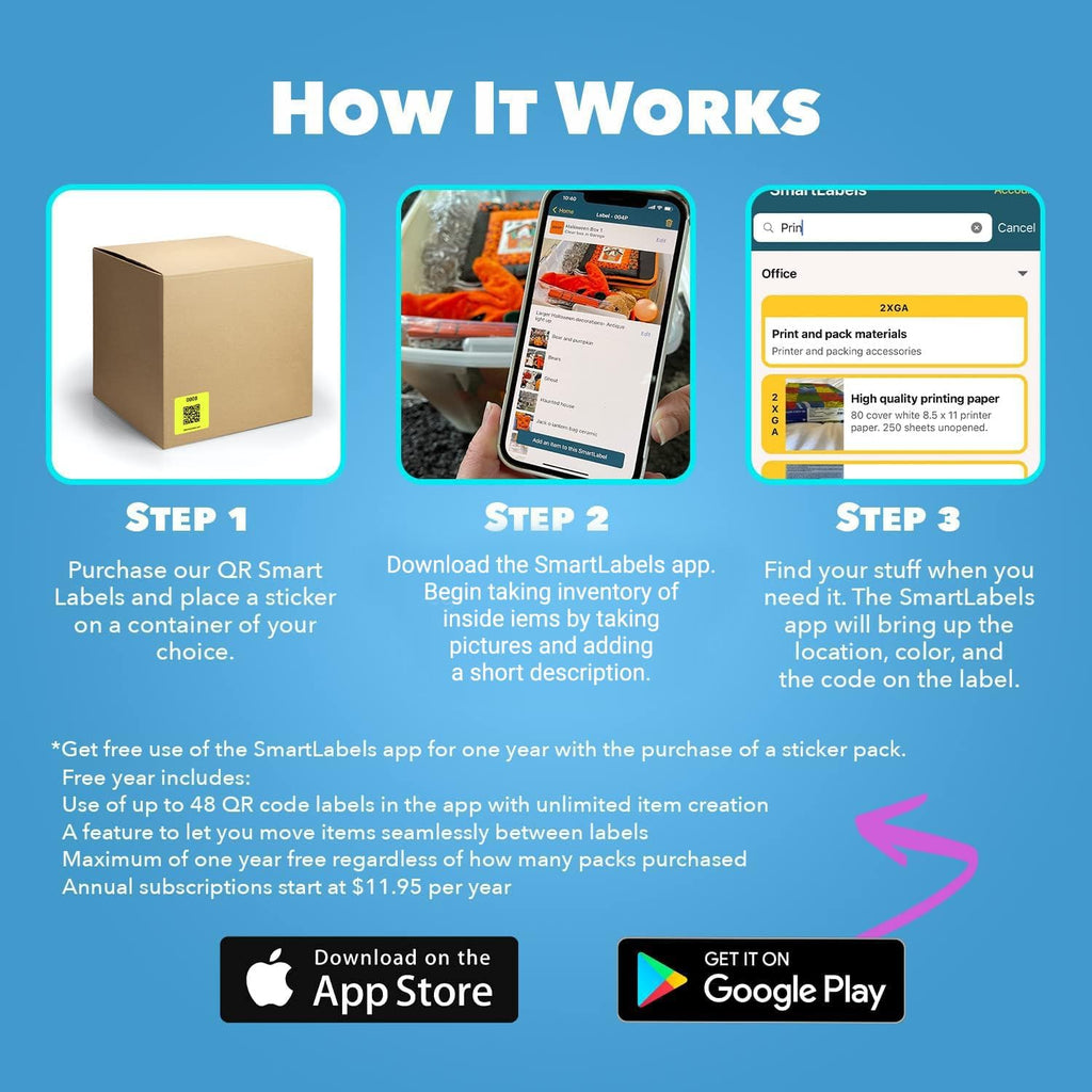 Smart Labels QR Code Stickers - Pack of 48 Modern Labels for Storage & Inventory Tracking | Made in USA
