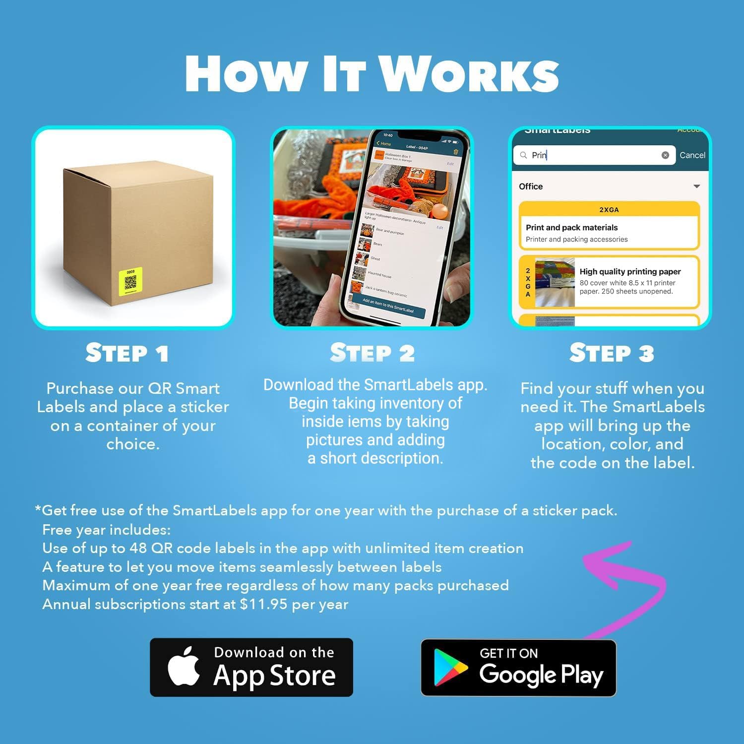 Smart Labels QR Code Stickers - Pack of 48 Modern Labels for Storage & Inventory Tracking | Made in USA