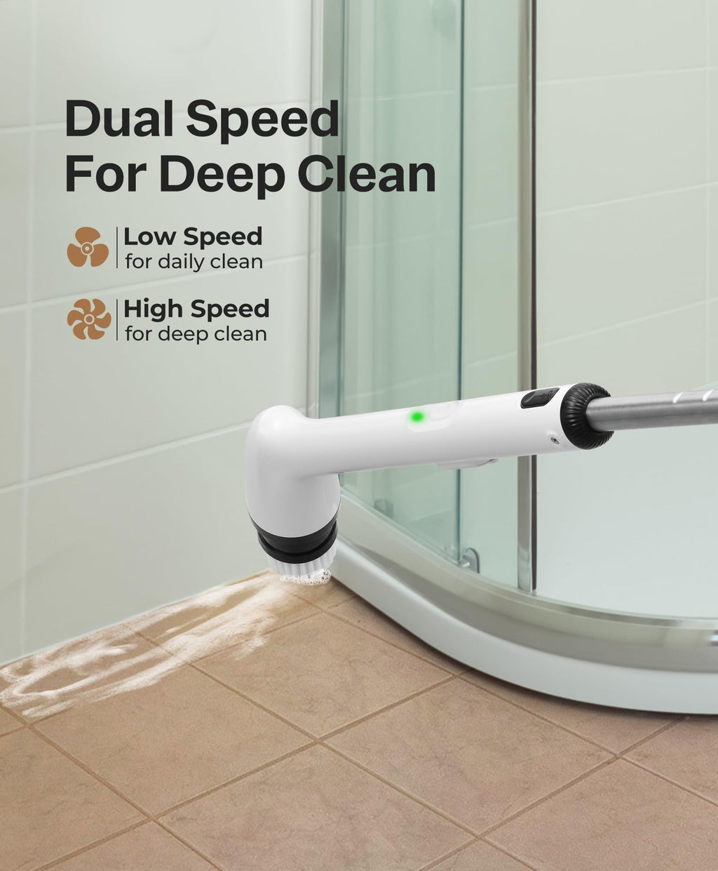 LyriFine Electric Spin Scrubber, New Full-Body IPX7 Waterproof Bathroom Cleaner Brush, Shower Scrubber with Long Handle & 2 Speed, Heads Replacement, Cleaning Supplies for Tub Shower Tile Floor