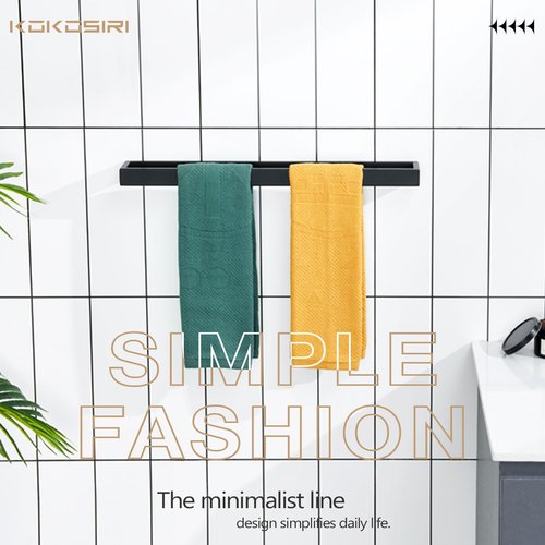 KOKOSIRI Towel Bar Matte Black Bath Towel Holder 24-Inch Kitchen Rack Stainless Steel for Bathroom Hardware Wall Mounted, 1 Pack B4008BK-L24