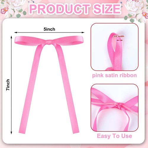 Glitinsel 24 Pcs Coquette Valentine's Bow Decoration Satin Ribbon Bows Twist Tie for Valentine's Day Home Wedding Coquette Aesthetic Party Decor(5" x 7")