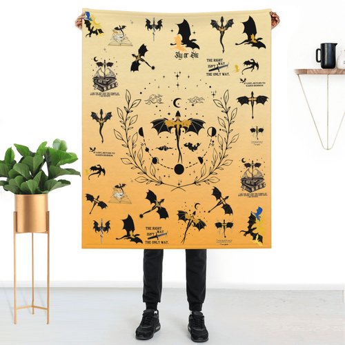 Hidykelsdey Fourth Dragon Wing Blanket Dragon Merch Gift for Teen Adult Kids Throw Blankets Book Lover Fashion Graphic Air Conditioner Blanket (Yellow, 50" L x 40" W)
