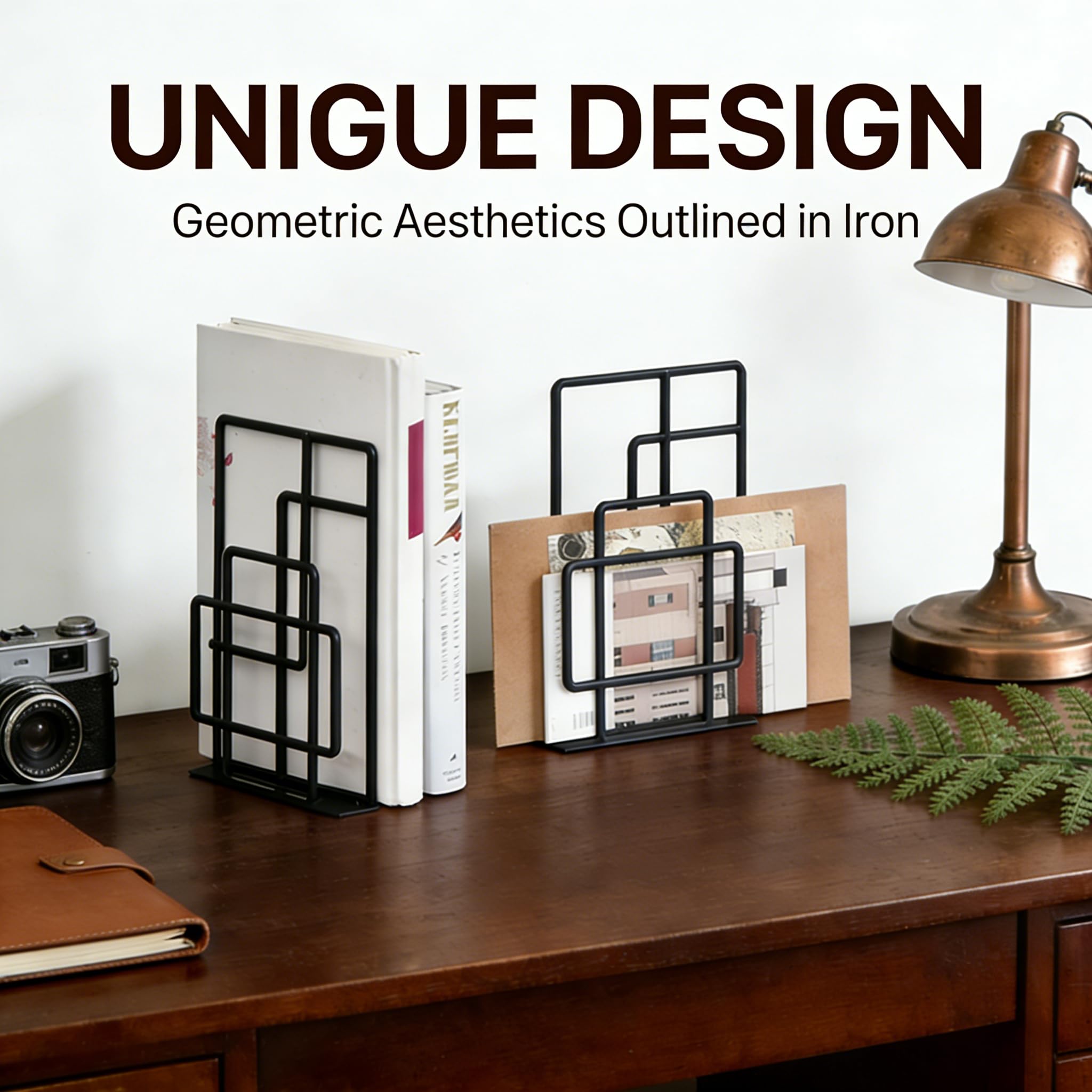 SRIWATANA Book Ends Heavy Duty, Decorative Black Bookends for Shelves, Window Lattice Design