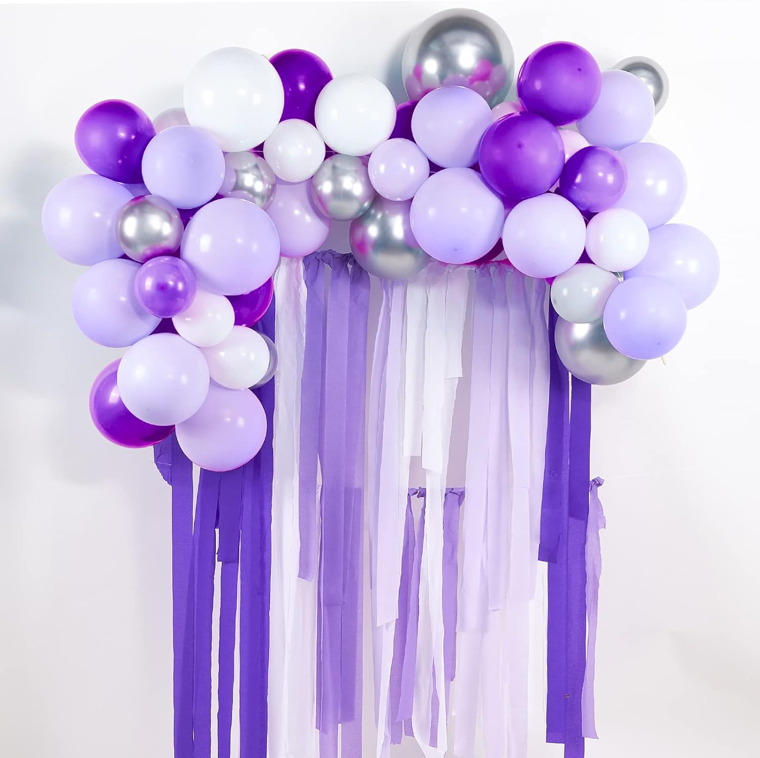 PartyWoo Purple Crepe Paper Streamers - 6pcs 492ft Light & Dark Purple, Lavender, White, Silver | Ideal for Birthday & Graduation Decorations