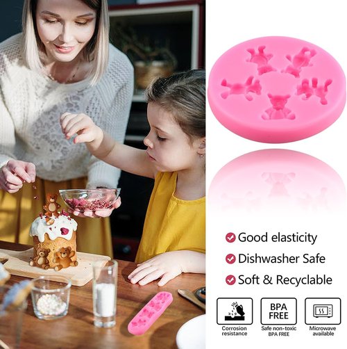 Bear Silicone Fondant Mold - Set of 5 Bear-Shaped Chocolate Candy Molds for Cake Decoration
