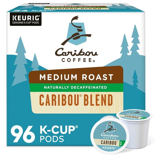 Caribou Coffee Decaf K-Cup Pods - Medium Roast Coffee, 96 Count (Pack of 4) | Perfect for Keurig