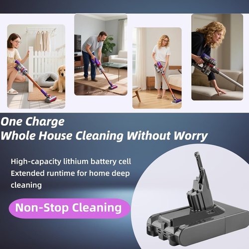 Dyson V8 Battery Replacement - Upgraded 21.6V for Animal, Absolute, Motorhead | Compatible with Fluffy Carbon Fiber Series