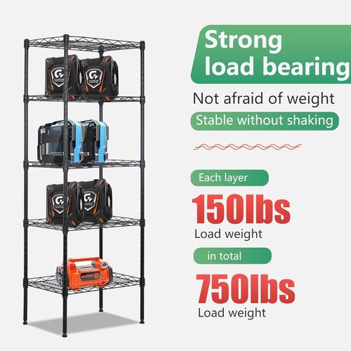 FDW Wire Shelving Unit - 5-Tier Adjustable Metal Storage Rack for Kitchen & Garage | 17"L x 12"W x 48"H, Black