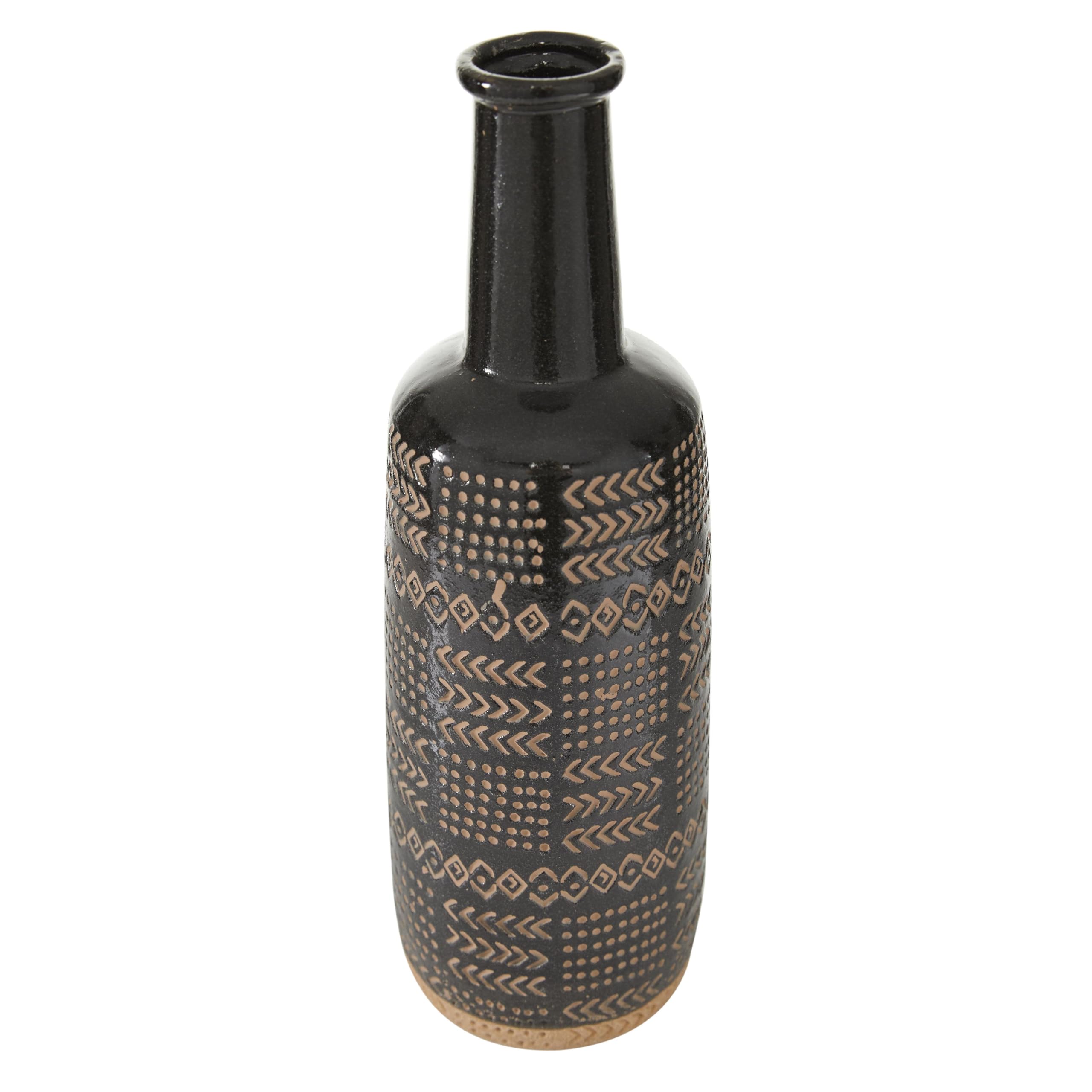 Deco 79 Porcelain Ceramic Decorative Vase Tribal Centerpiece Vase, Flower Vase for Home Decoration 6" x 6" x 18", Black