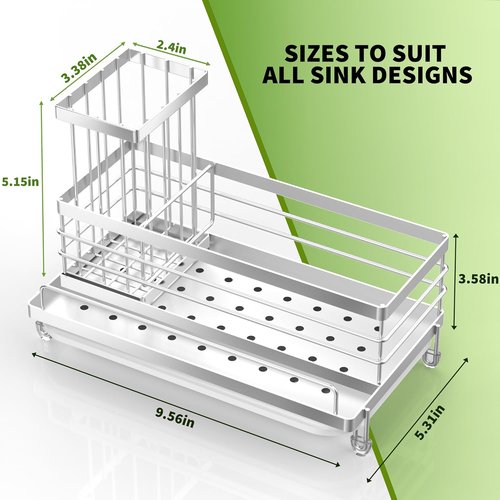 Cisily Stainless Steel Kitchen Sink Caddy - Rustproof Organizer with Non-Slip Soap Dish & Sponge Holder
