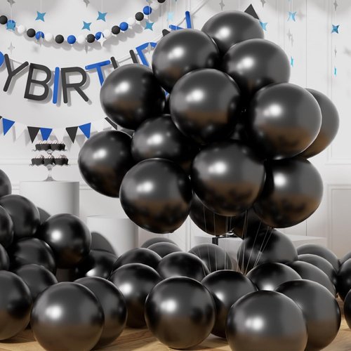 AULE Black Metallic Balloons - 12 Inch Chrome Latex Balloons | 50 Pcs for Party Decor & Celebrations