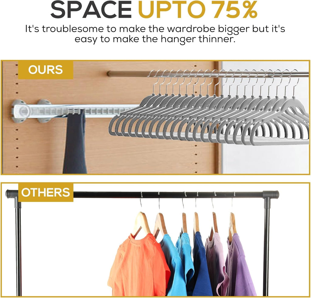 Techzoo Premium Velvet Hangers - 50 Pack Ultra Thin Non-Slip Suit Hangers | Space-Saving Gray Design