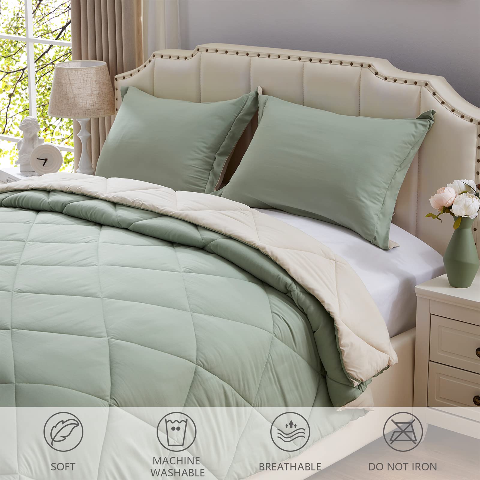 NexHome Twin Comforter Set - Sage Green Comforter Twin Size Bedding Set - Soft Down Alternative Comforter Bed Set 2 Pieces for Kids Boys Girls- 1 Comforter (68"x88") + 1 Pillow Sham (20"x26")