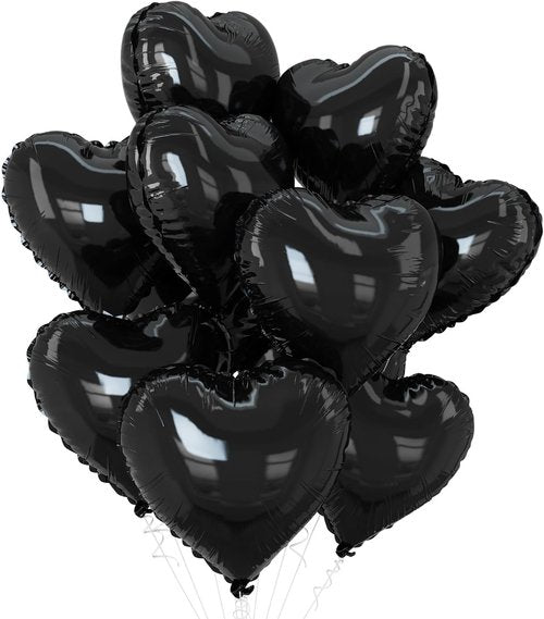 Black Heart | 10 Pcs Black Foil Heart Balloons - 18 Inch Helium Polyester Film for Valentine's & Weddings