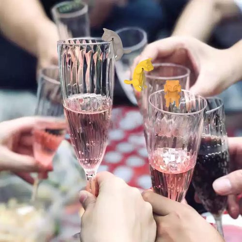 GCFTIFF Wine Charms Glass Markers,drinking buddies drink markers for glasses,Silicone Wine Glass Marking Label cup charm for Bar Party Cocktail Champagne Stem Glasses (12pcs Cat Shape)