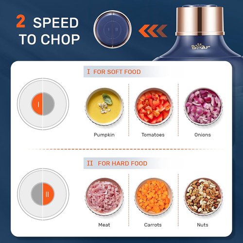 Bear Food Processor - Electric Chopper with 2 Glass Bowls (8 Cup & 2.5 Cup) | 400W Power Grinder with Stainless Steel Blades