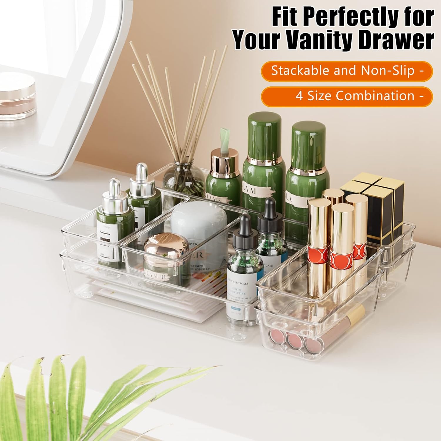 YFXCVSL Drawer Organizer Set - 30 PCS Clear Storage Bins for Makeup, Jewelry & Gadgets | 4 Sizes
