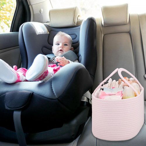 COMSE Baby Diaper Caddy Organizer - Portable Tote Bag with Dividers | Light Pink Baby Shower Gift