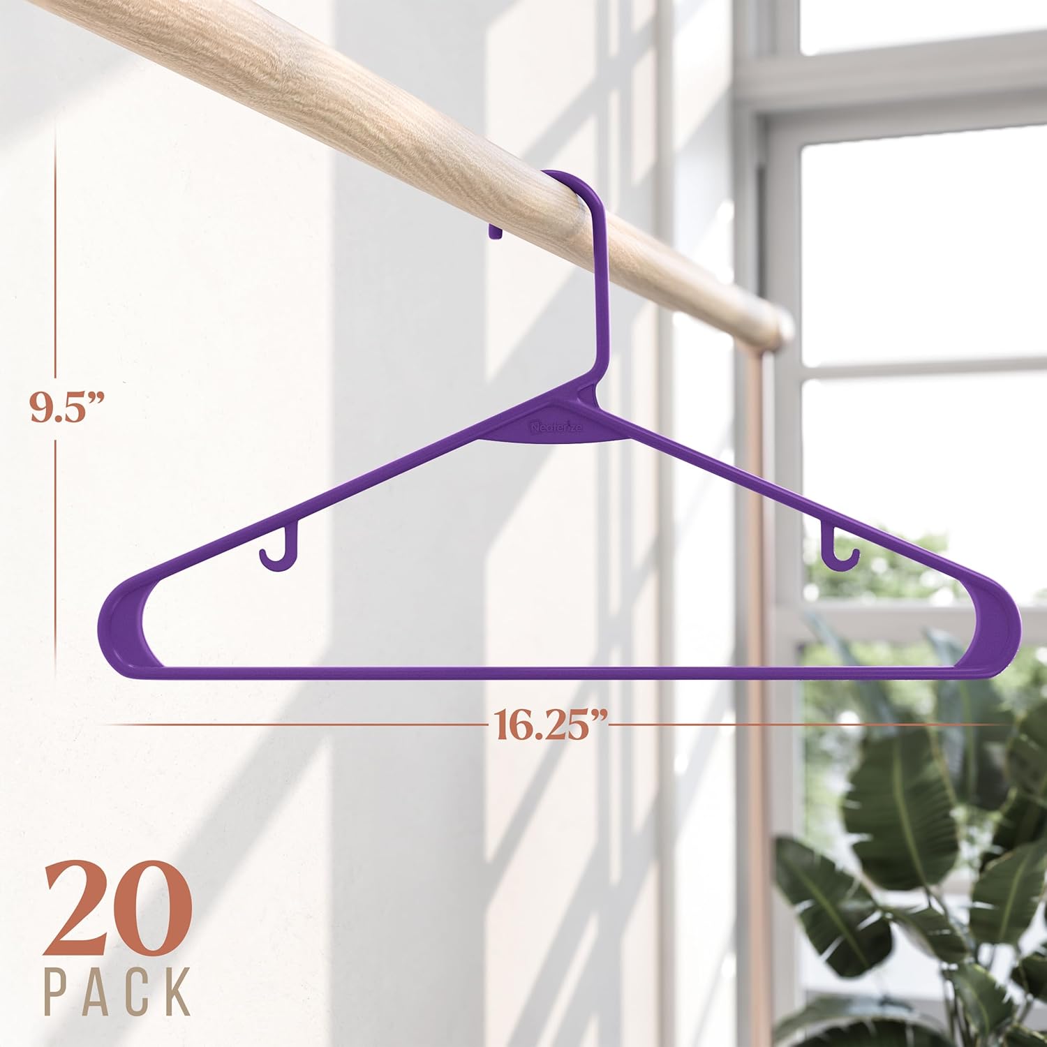Plastic Hangers 20 Pack - Space-Saving Clothes Hangers in Purple - Ideal for Closets and Apartments