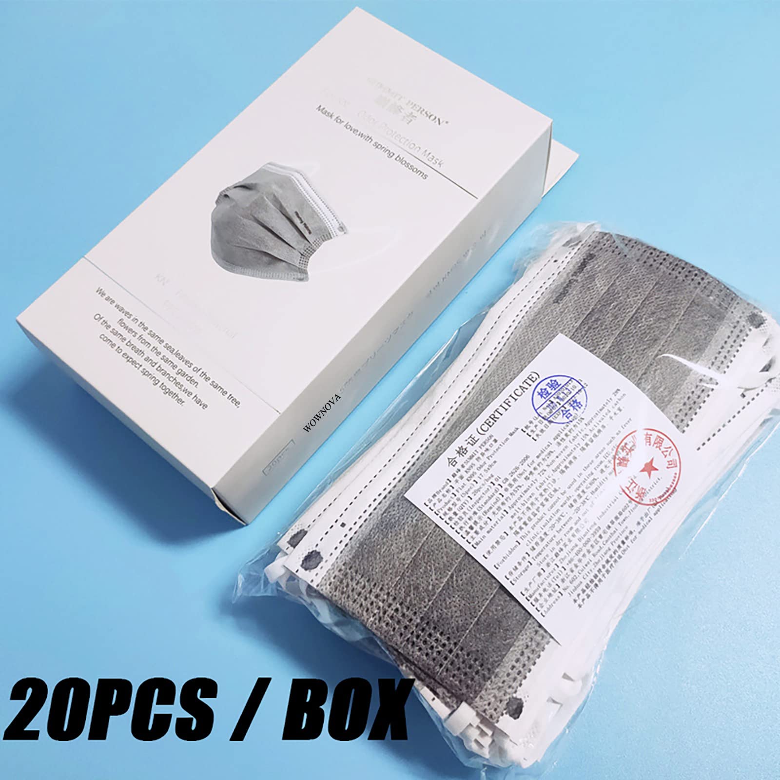 5-Ply Disposable Face_Mask Breathable Filter Activated Carbon Masks with Wide Comfortable earloop for Women Men Adults Daily Use, Grey (100 pcs)