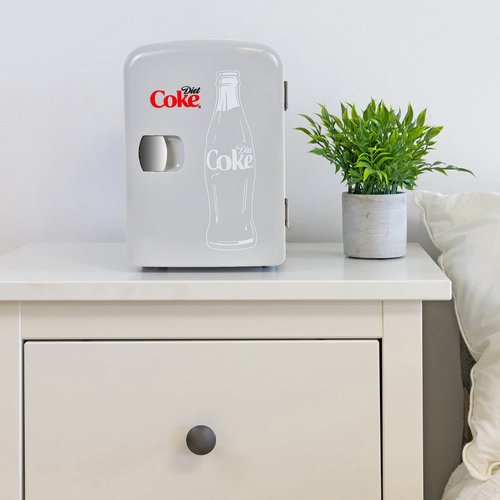 Koolatron Diet Coke Mini Fridge - Refrigerator for Bedroom Skincare Office, Portable Table Top Beverage Cooler, 12V 110V Refrigerador For Drinks, Soda, Wine, Use In Car, Dorm, Outdoor, Patio, 6 Can