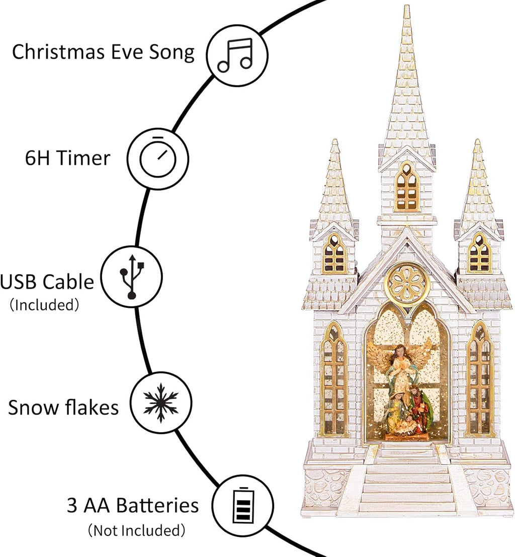 Regine Switzerland Lighted Christmas Snow Globe | Angel Holy Family Nativity Design | Musical Glitter Decoration