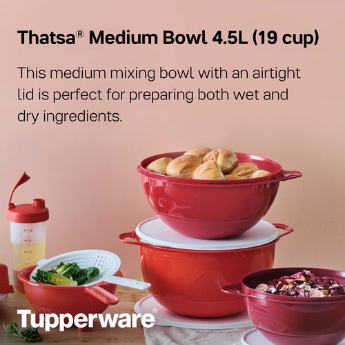 Tupperware Brand Thatsa Medium Prep & Storage Bowl, 4.5L (19 Cup) - Dishwasher Safe & BPA Free - Airtight, Leak-Proof Food Container with Lid - Sturdy & Lightweight