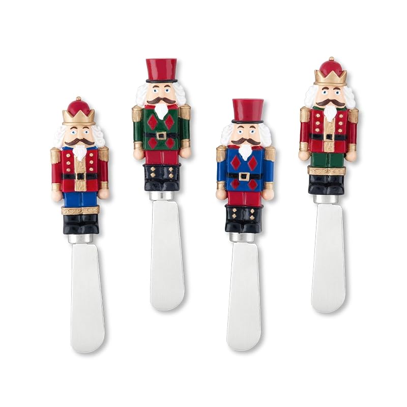 Nutcracker Themed Cheese Spreaders - Hand-Painted Resin Handles, 4-Piece Set