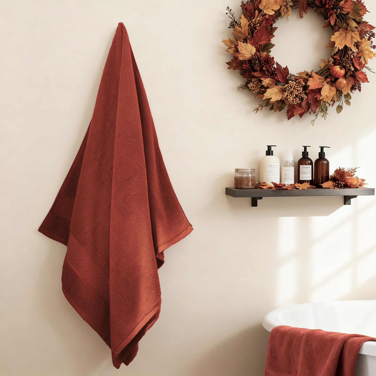 COZYART Burnt Orange Bath Towel Set 6 Piece, 100% Zero Twist Ring Spun Turkish Cotton 650GSM, Ultra Soft Absorbent Fast Dry Hotel Quality Bathroom Towels