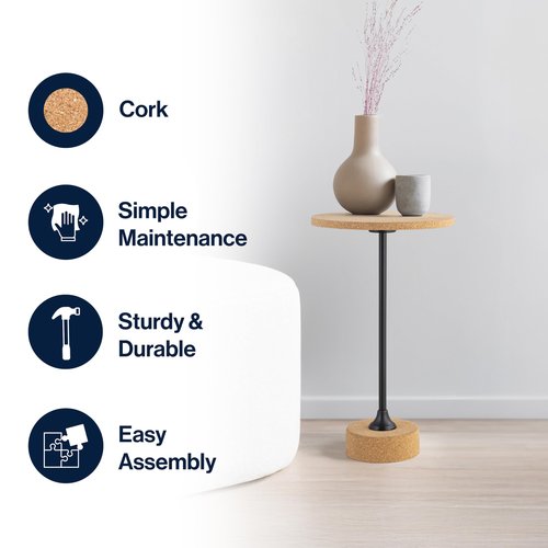 JONATHAN Y END1002A Calix 23.5" Contemporary Minimalist Metal/Cork Round End Table, Light Brown/Black Drink Table for Living Room, Bedroom, Office, Bathroom