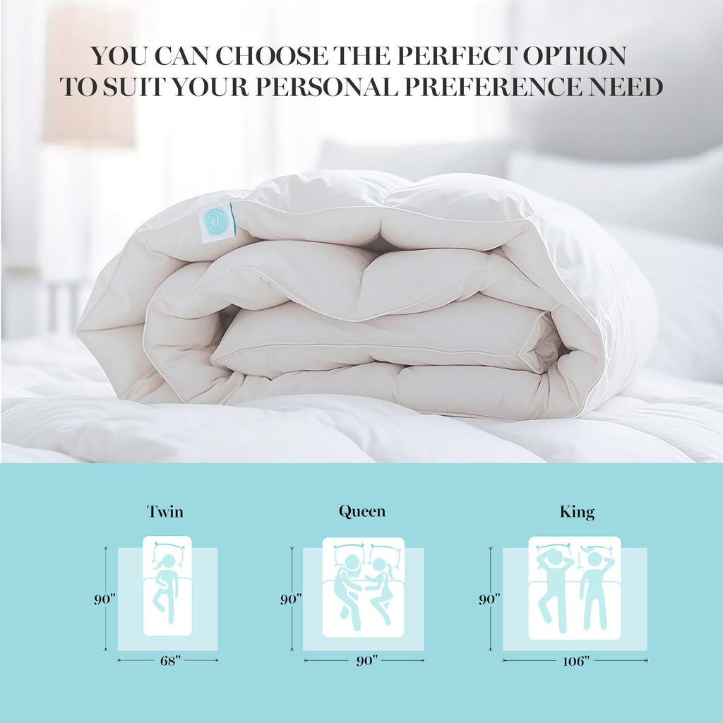 Martha Stewart Goose Down Fiber Comforter Twin Size All Seasons Duvet Insert - Ultra-Soft 1cm Breathable Panel Hotel Luxury Hypoallergenic Comforter, 31oz Fluffy Medium Warmth, 68x90