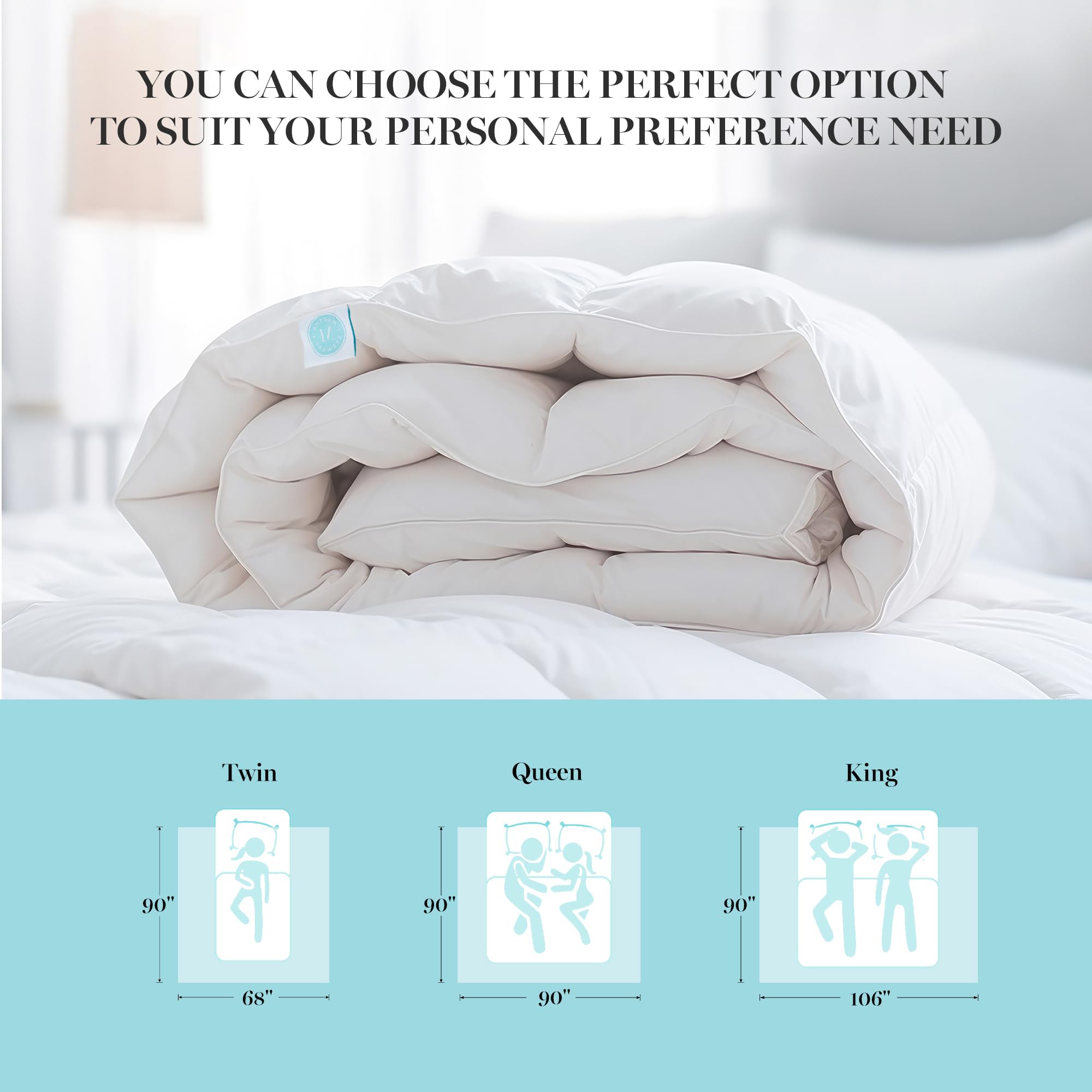 Martha Stewart Goose Down Fiber Comforter Twin Size All Seasons Duvet Insert - Ultra-Soft 1cm Breathable Panel Hotel Luxury Hypoallergenic Comforter, 31oz Fluffy Medium Warmth, 68x90