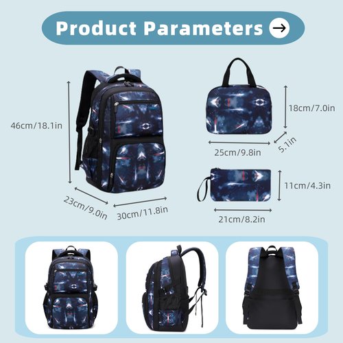 3Pcs Galaxy Kids Backpack Set for Boys with Insulated Lunch Bag, Water-resistant Boys Backpacks for School Capacity Elementary Bookbags, 3 Pieces-Galaxy-Black