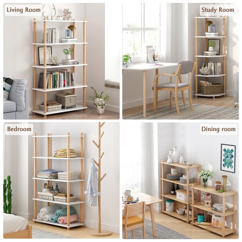 IOTXY 4-Tier Wooden Shelf Bookcase - Modern Open Bookshelf, Free Standing Storage Rack, Multifunctional Display Stand for Home and Office, Oak, Rectangle