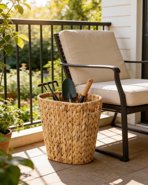 2 Pack Handwoven Water Hyacinth Trash Can - Natural Wicker Waste Basket with Wooden Handles, Slim Oval Design for Bathroom, Bedroom, Office (13"x7.5"x12") | Eco-Friendly & Space-Saving Storage Bin (2)
