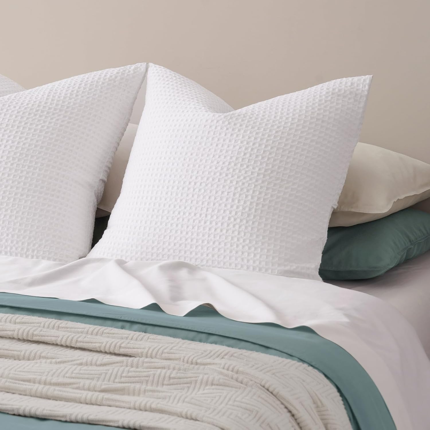 PHF Euro Shams Pillow Covers - Ultra Soft Waffle Weave, Breathable & Skin-Friendly, 26" x 26", White | 2 Pack