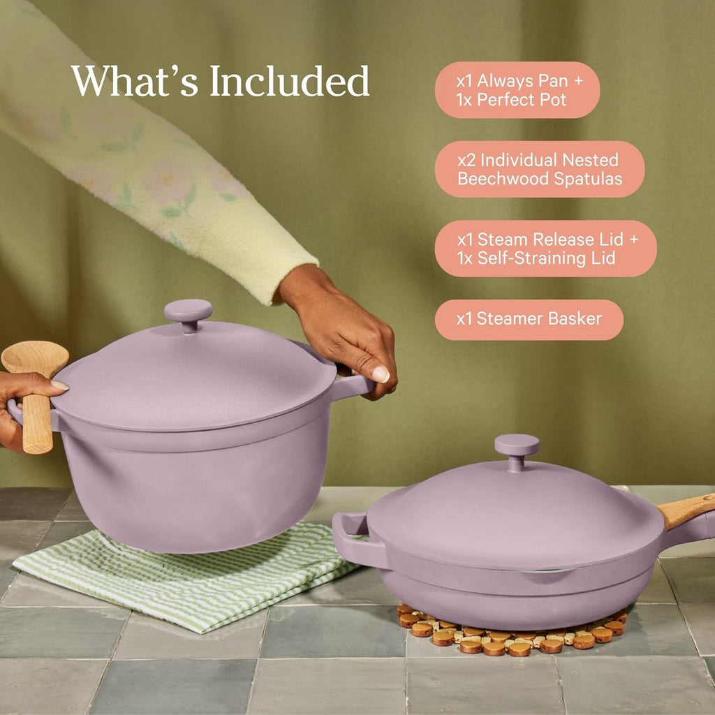 Our Place Cookware Duo - 7-Piece Ceramic Cookware Set | 10.5" Always Pan 2.0 & 5.5 Qt Perfect Pot | Induction & Oven Safe to 450°F | Nonstick, Non-Toxic | Blue Salt