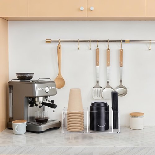 KZLCAKK Acrylic Coffee Cup Holder for Countertop, Coffee Bar Accessories and Organizer - Coffe Station Organizer for Cup Lid Stirrers Pod